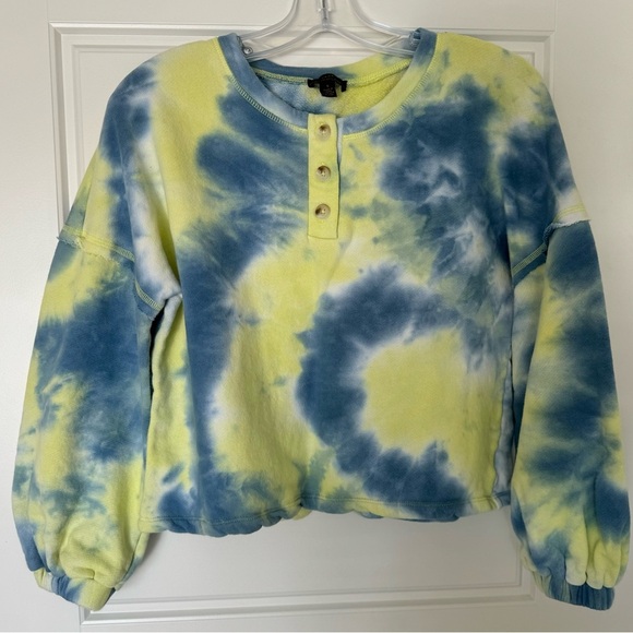 Anthropologie Current Air‎ Madeira Tie Dye Sweatshirt Size Small Crop Button - Picture 2 of 10